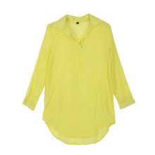 Women Casual Loose Long Chiffon Shirts Long Sleeve Turn Down Collar Sexy Blouses Tops Plus Size Mini Dress Vestidos J4U66
