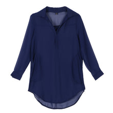 Women Casual Loose Long Chiffon Shirts Long Sleeve Turn Down Collar Sexy Blouses Tops Plus Size Mini Dress Vestidos J4U66