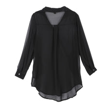 Women Casual Loose Long Chiffon Shirts Long Sleeve Turn Down Collar Sexy Blouses Tops Plus Size Mini Dress Vestidos J4U66