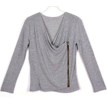Women Casual Loose Zipper Sweater Long Sleeve Irregular Knitwear Top Coat J4U66