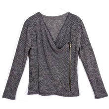 Women Casual Loose Zipper Sweater Long Sleeve Irregular Knitwear Top Coat J4U66