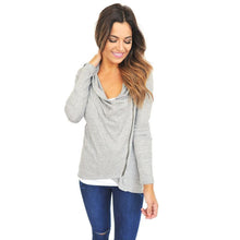 Women Casual Loose Zipper Sweater Long Sleeve Irregular Knitwear Top Coat J4U66