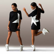 Women Casual Print Star Half Sleeve Dresses Clubwear Black Mini Dress J4U66
