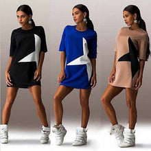 Women Casual Print Star Half Sleeve Dresses Clubwear Black Mini Dress J4U66