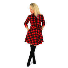 Women Check Tartan Plaid Mini Bandage Dress 3/4 Sleeve Jumper Shirt Dresses Tops J4U66