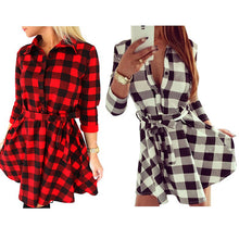 Women Check Tartan Plaid Mini Bandage Dress 3/4 Sleeve Jumper Shirt Dresses Tops J4U66