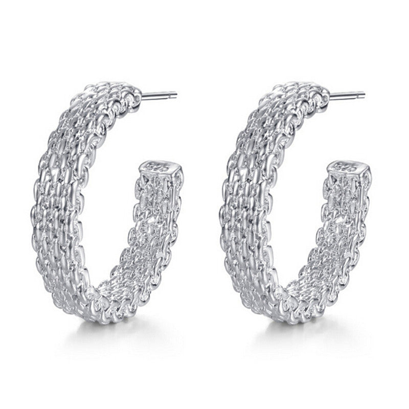 Women Chic Silver Plated Earings Charm Push-Back Alloy Net Weaving Stud Earings Jewelry J4U66