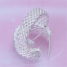 Women Chic Silver Plated Earings Charm Push-Back Alloy Net Weaving Stud Earings Jewelry J4U66