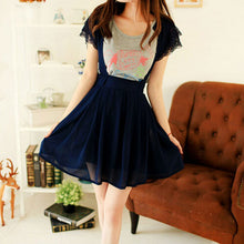 Women Chiffon Flared Skirt With Suspenders Braces Pastel Elastic Waist Solid Skirts New J4U66