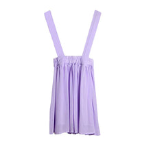 Women Chiffon Flared Skirt With Suspenders Braces Pastel Elastic Waist Solid Skirts New J4U66