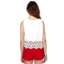 women clothing chiffon t-shirts floral hollow hem o neck sleeveless copped white roupas femininas J4U66