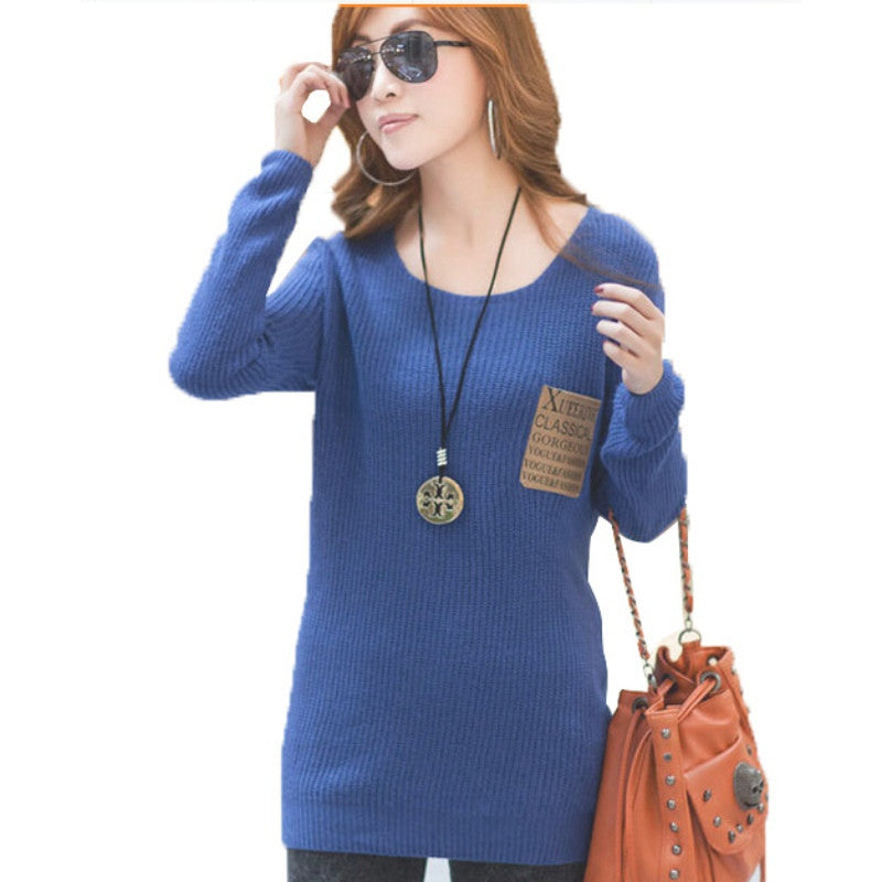 women crewneck loose thicken warm long sleeve knit knitwear pullovercoat jumper outwear J4U66