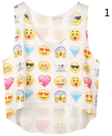 Women Crop Tops 3D Print Tops Sleeveless Vest Girls Tank Cropped Casual Thin Loose Blouse Camis J4U66