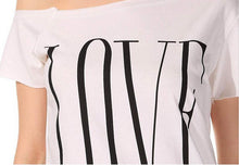 Women Cute LOVE letters print T shirt short sleeve off shoulder shirts camisas femininas casual solid plus size tops J4U66