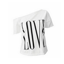Women Cute LOVE letters print T shirt short sleeve off shoulder shirts camisas femininas casual solid plus size tops J4U66