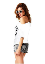 Women Cute LOVE letters print T shirt short sleeve off shoulder shirts camisas femininas casual solid plus size tops J4U66