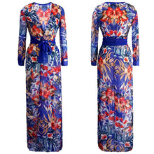 Women Deep V-Neck Floral Dress Stylish Bohemian Style Chiffon Beach Party High Split Dress Maxi Long Dress J4U66