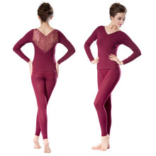 Women Deep V Neck Warm Thermal Underwear Long Johns Set Tops Pant Pajama Sets  J4U66
