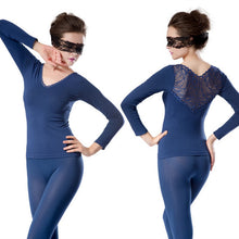 Women Deep V Neck Warm Thermal Underwear Long Johns Set Tops Pant Pajama Sets  J4U66