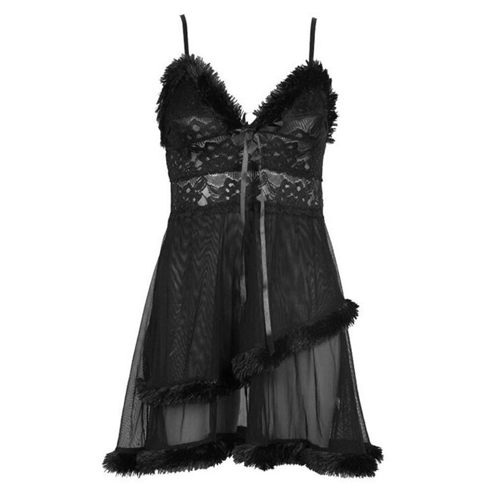 Women Double-layer Sleepwear Nightgown+G-string Sexy Feminine Nightie Sexy Lace Casual Ladies Sleepwear Nightdress J4U66