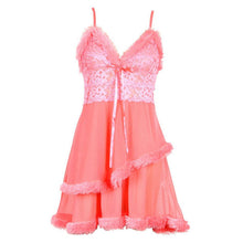 Women Double-layer Sleepwear Nightgown+G-string Sexy Feminine Nightie Sexy Lace Casual Ladies Sleepwear Nightdress J4U66