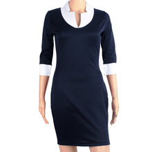 women dress deep v neck patchwork design 3/4 sleeve causal dress for office work ladies bandage dress J4U66