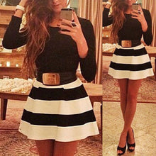 women dress long sleeve stripe mini dress o neck sexy slim dress without belt black vestido de festa J4U66