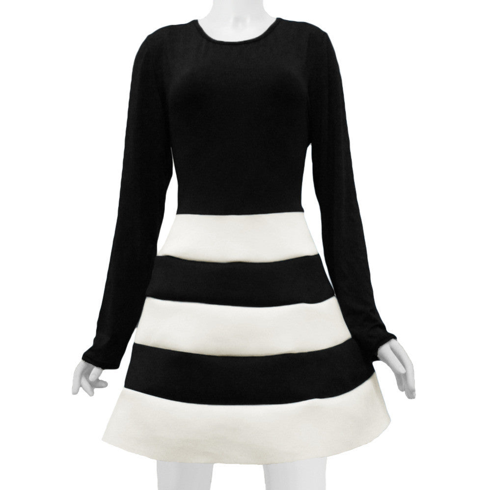 women dress long sleeve stripe mini dress o neck sexy slim dress without belt black vestido de festa J4U66