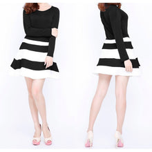 women dress long sleeve stripe mini dress o neck sexy slim dress without belt black vestido de festa J4U66