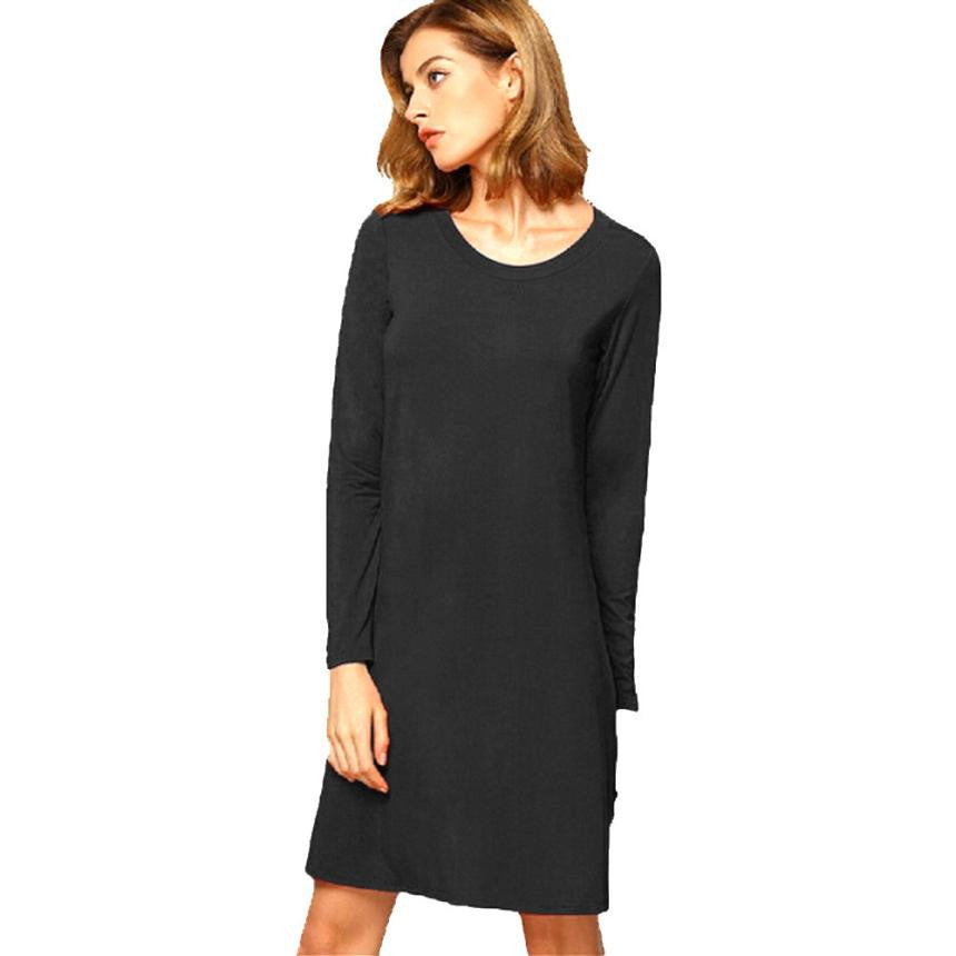 Women DressesWomen Long Sleeve O-Neck Dress Casual Loose Dresses Plus size Dress J4U66
