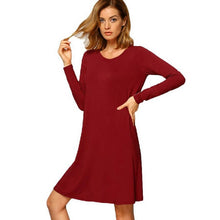 Women DressesWomen Long Sleeve O-Neck Dress Casual Loose Dresses Plus size Dress J4U66