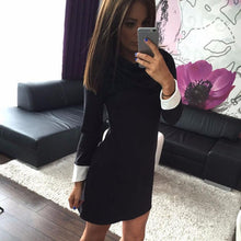 Women Dresses Bodycon Long Sleeve High Neck Backs Splicing Dress J4U66