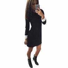 Women Dresses Bodycon Long Sleeve High Neck Backs Splicing Dress J4U66