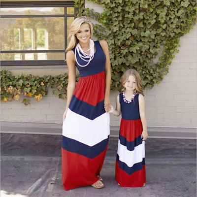 Women Dresses Sexy Elegant Party VStriped Long Maxi Dress Fashion Women Girls Dress Family Clothes J4U66