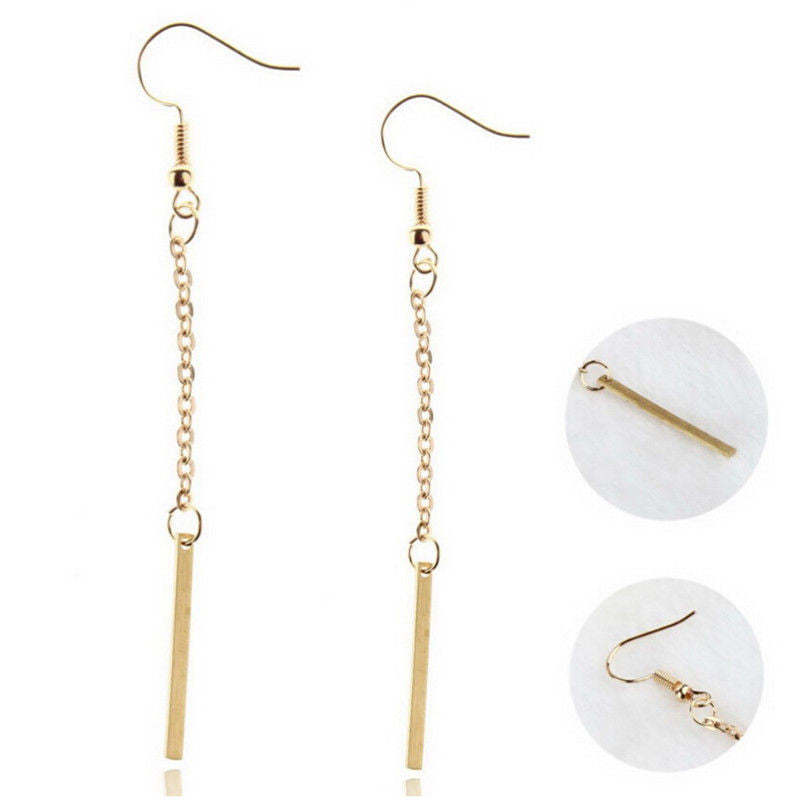Women Earring Jewelry Alloy Bars Drop Dangle Earring Gift For Women Girl Sliver Gold Color  J4U66