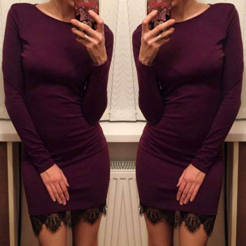 women elegant bodycon dress fits tight lace stitching slim bottoming dresses vestidos J4U66