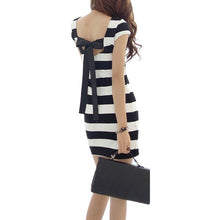 Women Elegant Dress Short Sleeve Bowknot Backless Dresses Bodycon Slim Fit Striped Vestidos LY5 J4U66