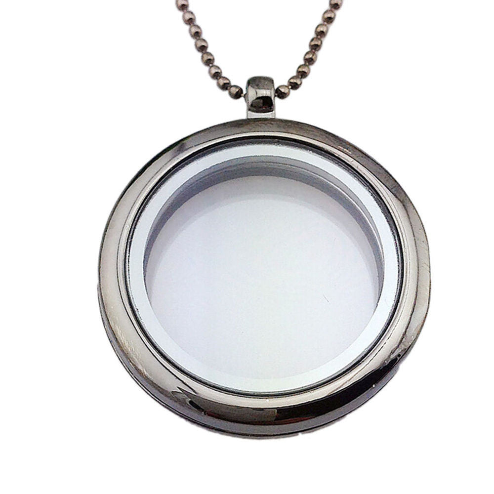 Women Float Locket Necklace Glass Float Charms Memory Locket Pendant Chain Necklace J4U66