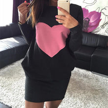 Women Heart Print Dress Warm Cotton Bodycon Long Sleeve Dress J4U66