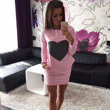 Women Heart Print Dress Warm Cotton Bodycon Long Sleeve Dress J4U66