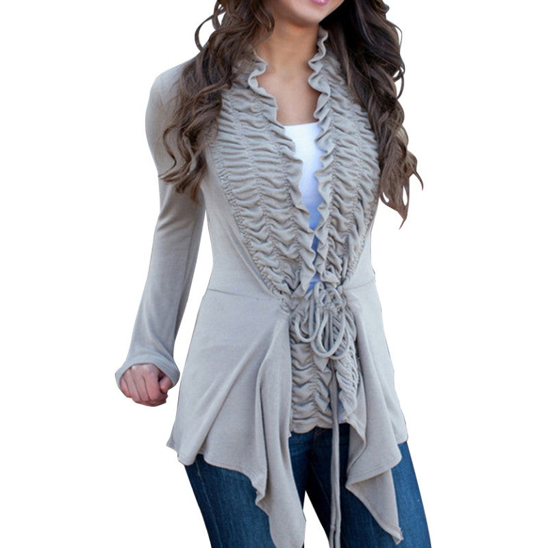 Women Fashion Irregular Cardigan Sweater Long Sleeve Casual Knitted Coat Outwear J4U66