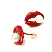 Women JewelryWomen Sexy Red Mouth Pink Love Lip Rhinestone Simulated Pearl Stud Earrings J4U66