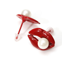 Women JewelryWomen Sexy Red Mouth Pink Love Lip Rhinestone Simulated Pearl Stud Earrings J4U66
