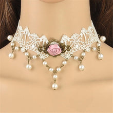Women Jewelry Lace Faux Pearl Beads Choker Collar Statement Pendant Necklace J4U66
