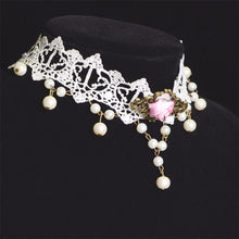 Women Jewelry Lace Faux Pearl Beads Choker Collar Statement Pendant Necklace J4U66