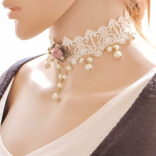 Women Jewelry Lace Faux Pearl Beads Choker Collar Statement Pendant Necklace J4U66