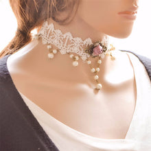 Women Jewelry Lace Faux Pearl Beads Choker Collar Statement Pendant Necklace J4U66