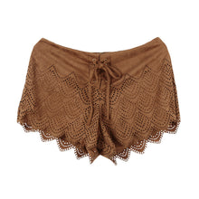 women faux suede shorts retro lace up hollow out zipperclosure sexy women shorts feminino brown J4U66