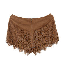women faux suede shorts retro lace up hollow out zipperclosure sexy women shorts feminino brown J4U66