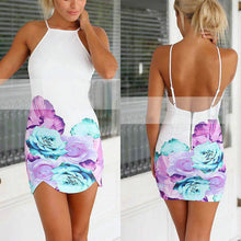 Women Floral Backless Dress Evening Party Prom Club Beach Mini Dress Bodycon  J4U66